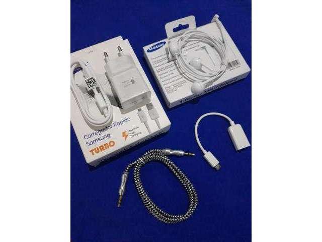 Carregador Samsung Rapido, fone, cabo Otg e Auxiliar