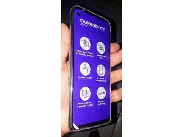 Moto one vision 128gb dual chips 4gb ram azul cÃ¢m.48mp zero s/uso